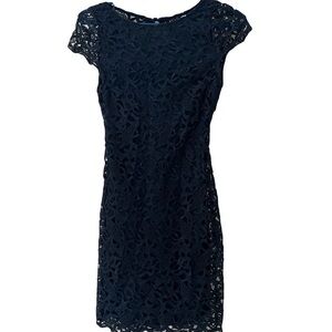 Alice + Olivia Classic Navy Lace Cap-Sleeve Dress sz 2